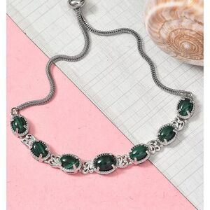 Malachite Bolo Bracelet in Platinum Bond & Stainless Steel 9.00 ctw